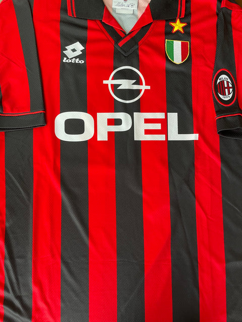 Match Shirt • Club • AC Milan • 1996 • Lotto • Home • #18 • Roberto Baggio • vs Monza • Signed