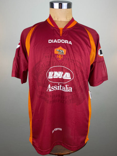 Maroon AS Roma 1997/98 home shirt, short sleeves, INA Assitalia Sponsor across the chest. Match-worn by Luigi Di Biagio. Diadora logo.