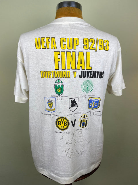 T-Shirt • 1993 • UEFA Cup • Juve vs Dortmund • Bootleg T-Shirt • Signed by Andreas Möller - Calcio 90
