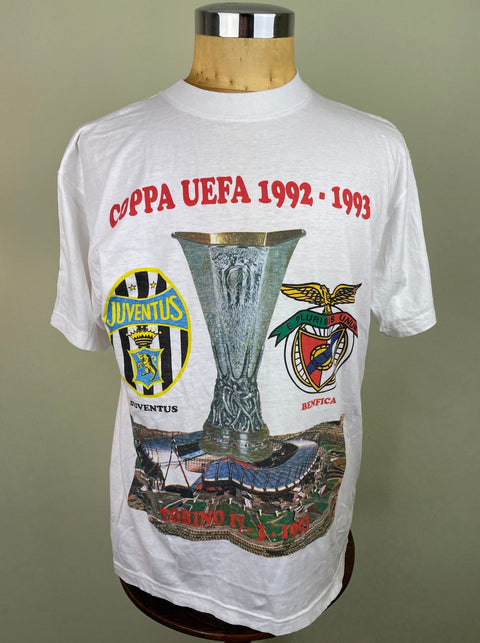 T-Shirt • 1993 • UEFA Cup • Juve vs Benfica • Quarter Final Bootleg T-Shirt - Calcio 90