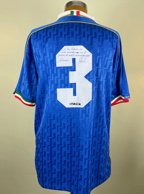 Match Shirt • National • Italia • 1995 • Nike • Home • #3 • Amadeo Carboni • vs Slovenia • Euro 96 Qualifiers • Signed