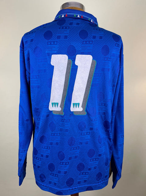 Match Shirt • National • Italia • 1994 • Diadora • Home • 11 • Giuseppe Signori • vs Estonia • Euro 96 Qualifiers - Calcio 90