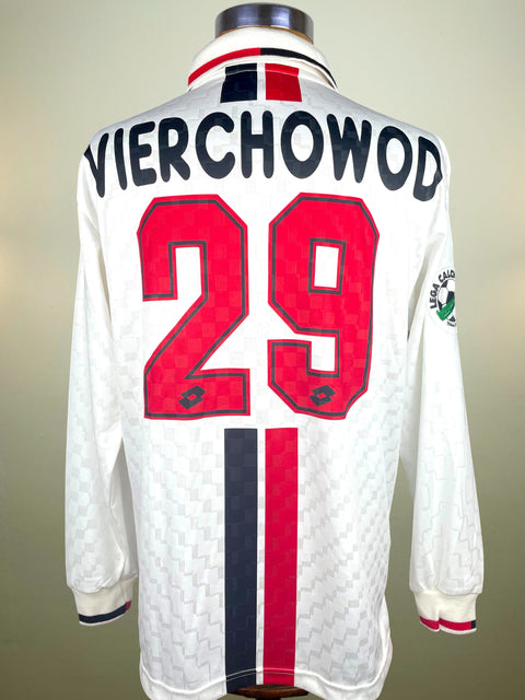 White AC Milan 1996-97 Away jersey with Vierchowod 29 across the back on a mannequin against a neutral background