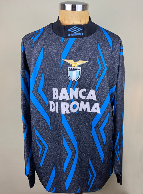 Lazio 1994-95 match worn Luca Marchegiani goalkeeper shirt in long sleeve made by Umbro with Banca di Roma sponsor on the chest in flock