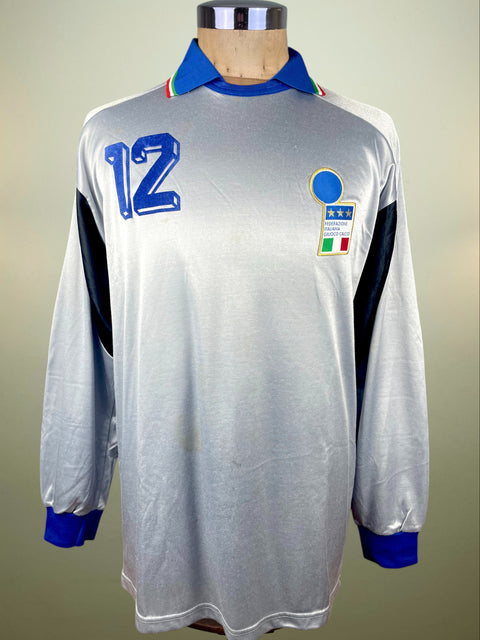Gray soccer jersey with number 12 on a mannequin against a neutral background