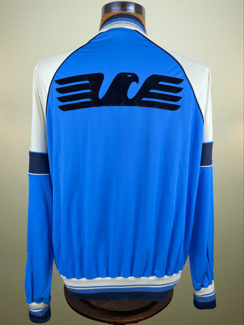 Blue 1982-93 Lazio Ennerre (NR) jacket with Lazio Eagle on the back, displayed on a mannequin against a beige background