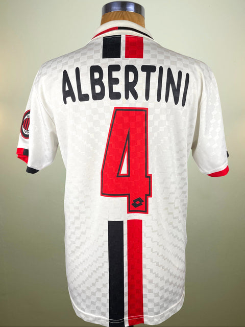 White AC Milan Away 1996 jersey with 'Albertini' and number '4' on a plain background
