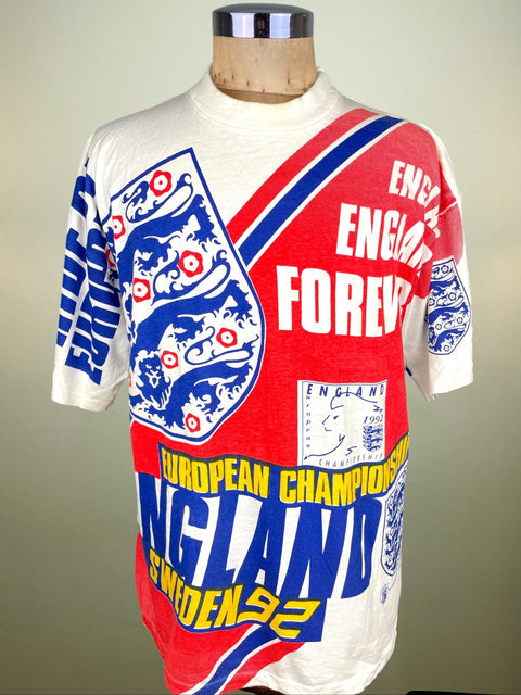 T-Shirt • 1992 • Euro 92 • England • Sweden 92 T-Shirt • Size XL - Calcio 90