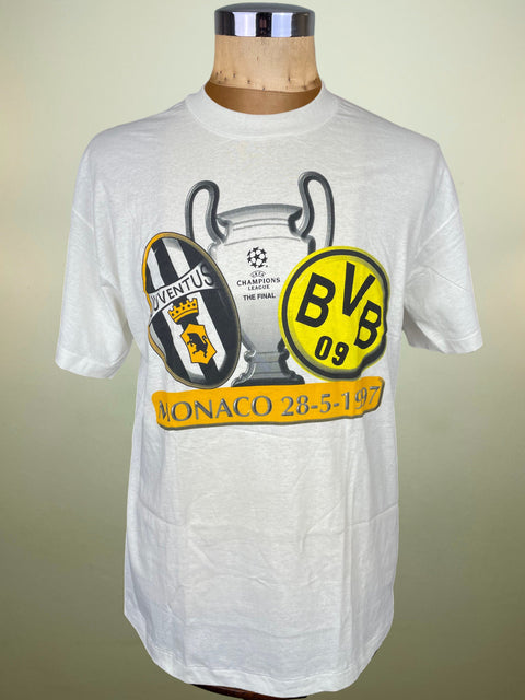 White t-shirt with sports team logos on a mannequin against a neutral background