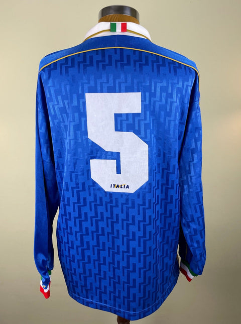 Match Shirt • National • Italia • 1995 • Nike • Home • 5 • Paolo Maldini • vs Estonia • Euro 96 Qualifiers - Calcio 90