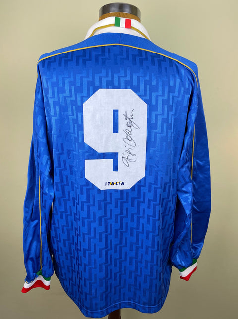 Match Shirt • National • Italia • 1995 • Nike • Home • #9 • Pierluigi Casiraghi • Euro 96 Qualifiers • Signed