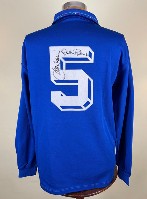 Match Shirt • National • Italia • 1993 • Diadora • Home • 5 • Alessandro Costacurta • vs Malta • WC 94 Qualifiers • Signed by Baresi & Rivera - Calcio 90