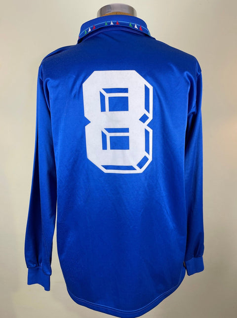 Match Shirt • National • Italia • 1991 • Diadora • Home • 8 • Nicola Berti • vs Cyprus • Euro 92 Qualifiers • Signed by Arrigo Sacchi - Calcio 90