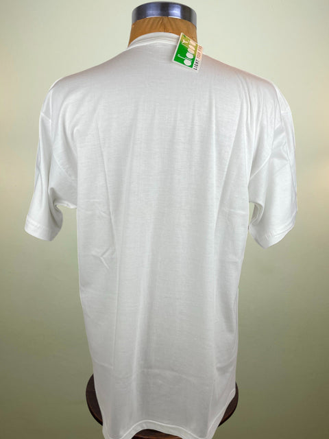 White t-shirt on a mannequin with a plain background