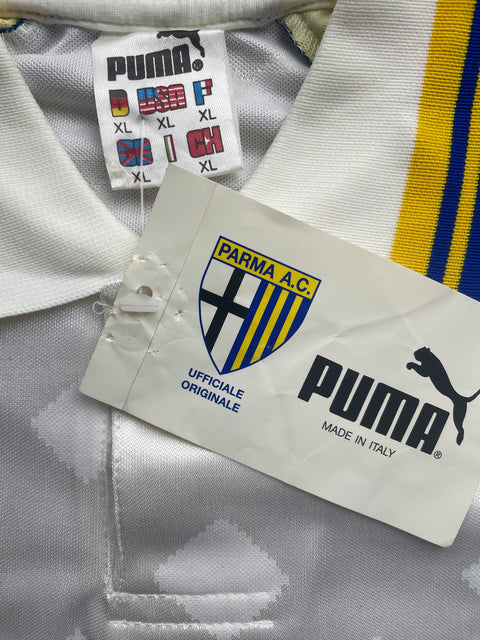 Store Shirt • Parma • 1995 • Puma • Home • Size XL • BNWT • Signed by Enrico Chiesa