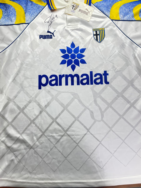 Store Shirt • Parma • 1995 • Puma • Home • Size XL • BNWT • Signed by Enrico Chiesa
