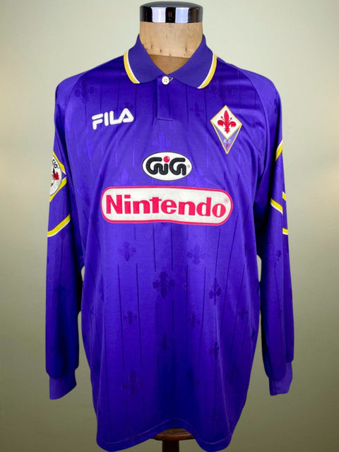 Purple long sleeved Fiorentina 1997-98 match worn shirt with Nintendo sponsor.