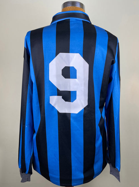 Jurgen Klinsmann's match worn 1989 Inter Milan home shirt in long sleeve with his number 9 on the back in light plastic.