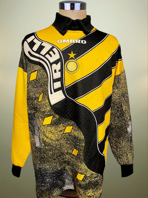 Yellow and black Inter Milan 1995/96 Goalkeeper jersey with Umbro branding and Pirelli Sponsor, match worn by Gianluca Pagliuca against Padova.