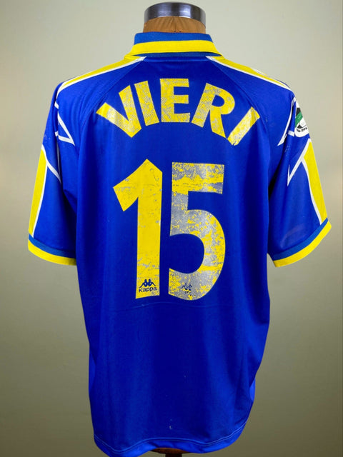 A blue Juventus 1996-97 Away match worn short sleeve jersey with the name 'VIERI' and the number '15' printed on the back, along with the name 