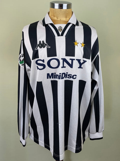A match worn Alessandro Del Piero 1996-97 Juventus shirt with Sony Minidisc Sponsor in long sleeve with black and white stripes with Serie A patch sewn on the arm.