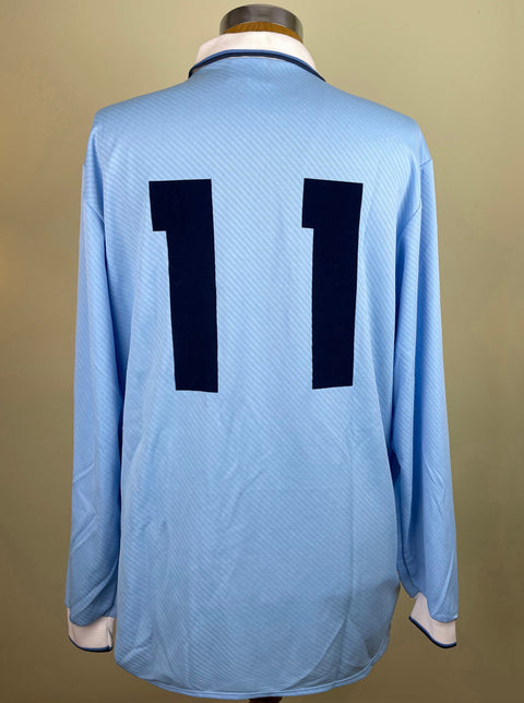A blue Lazio 1993-94 match worn by Giuseppe Signori long sleeve home jersey featuring the number 11 in blue flock numbering