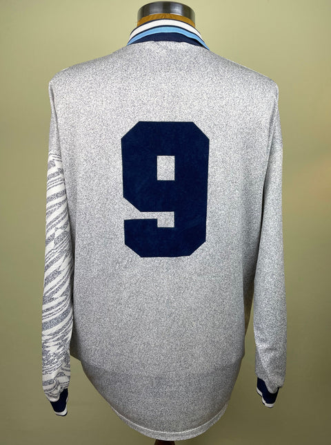 Alen Boksic match worn Lazio 1994-95 away shirt in grey long sleeves, made by Umbro with number 9 in flock numbering on the back