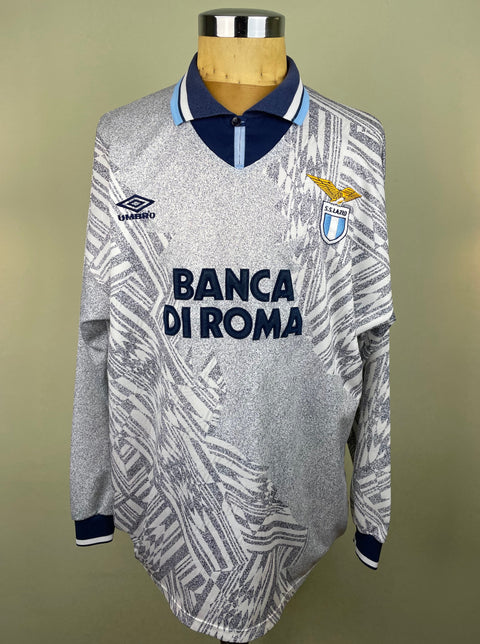 Alen Boksic match worn Lazio 1994-95 away shirt in grey long sleeves, made by Umbro with Banca di Roma sponsor in flock lettering on the chest.