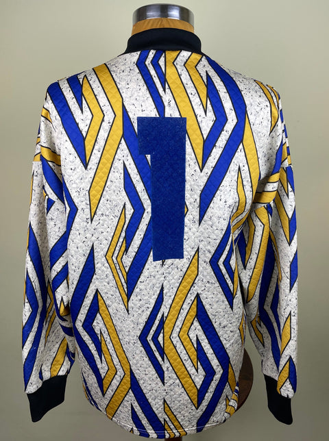 Lazio 1994-95 match worn Luca Marchegiani goalkeeper shirt in long sleeve made by Umbro with number 1 in blue flock on the back