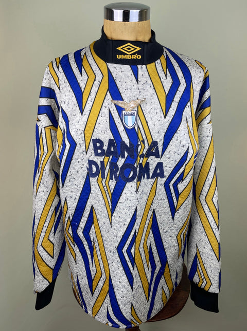 Lazio 1994-95 match worn Luca Marchegiani goalkeeper shirt in long sleeve made by Umbro with Banca di Roma sponsor on the chest in flock