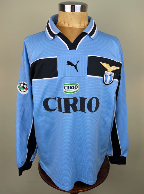 Match worn blue long sleeve Lazio home shirt from the 2000-01 season worn by Fabrizio Ravanelli with Cirio Sponsor in black flock across the front of the shirt. Made by Puma.