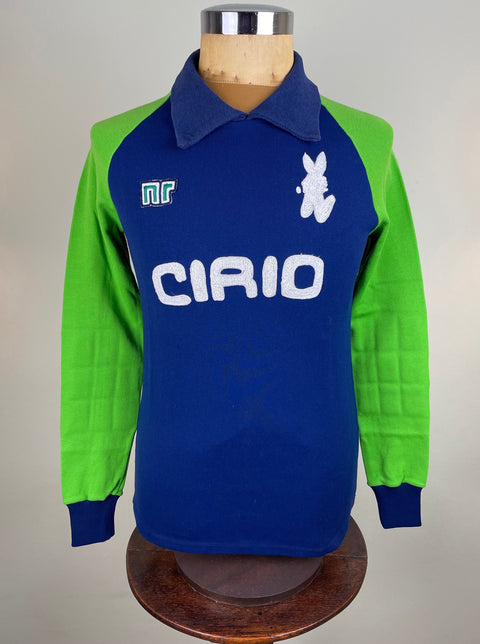 Match worn blue and flourescent green long sleeve Napoli goalkeeper shirt from the 1982-83 season worn by Luciano Castellini with Cirio Sponsor stitched into the front of the shirt. Made by Ennerre.
