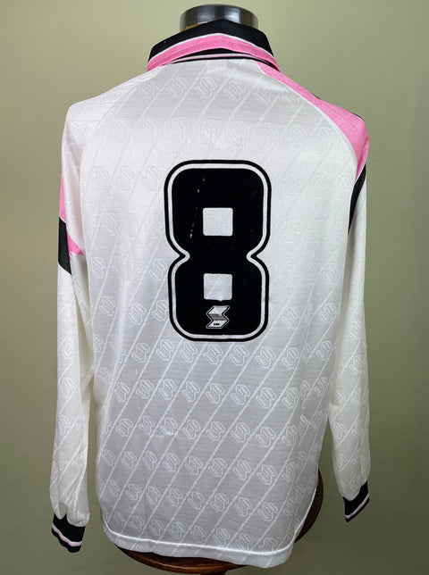 Match worn Pink and white long sleeve Palermo away shirt from the 1990-91 season with number 8 in black flock. Made by ABM.