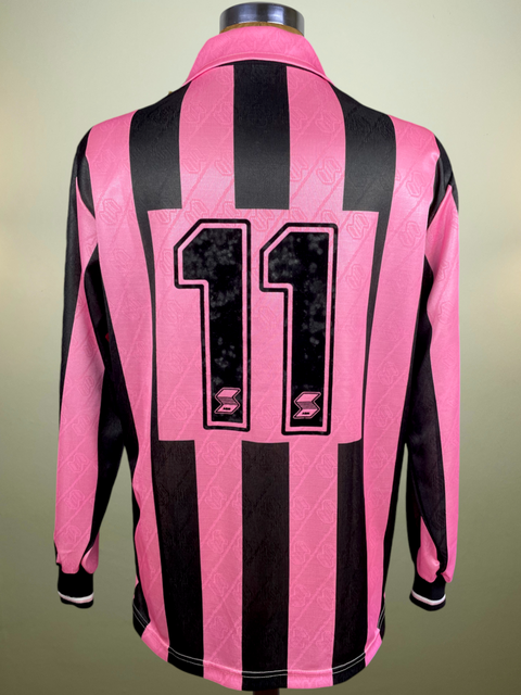 Match worn Pink and black long sleeve Palermo home shirt from the 1990-91 season with number 11 in light flock. Made by ABM.