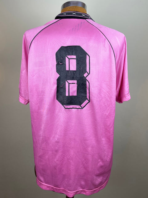 Match worn pink short sleeve Palermo home shirt from the 1992-93 season worn by Massimiliano Favo, with number 8 in light plastic. Made by ABM.
