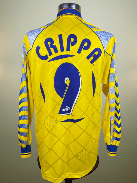 Match worn yellow Massimo Crippa Parma long sleeve home shirt from the 1996-97 season, with name and number 9 in the fabric of the shirt. Made by Puma.