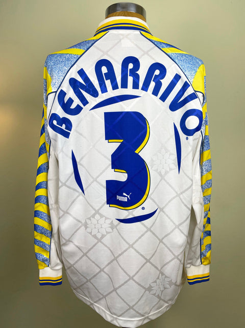 Match worn white Antonio Benarrivo Parma long sleeve home shirt from the 1996-97 season, with name and number 3 in the fabric of the shirt. Made by Puma.