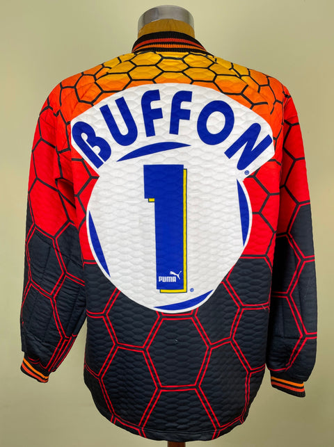 Match worn Red Gianluigi Buffon Parma long sleeve goalkeeper shirt from the 1997-98 season, with name and number 1 in the chest in the fabric of the shirt. Made by Puma.