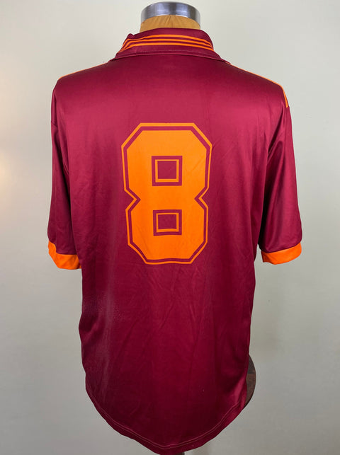 Maroon AS Roma 1993/94 home shirt, short sleeves, number 8 in the fabric of the shirt. Match-worn by Alessio Scarchilli. Made by Adidas.