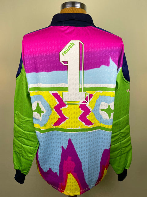 Pink and Green AS Roma 1993/94 goalkeeper shirt, long sleeves, number 1 in the fabric of the shirt. Match-worn by Giuseppe Zinetti