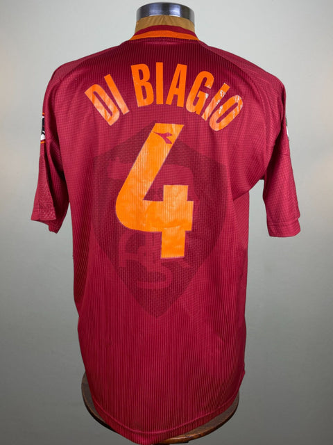 Maroon AS Roma 1997/98 home shirt, short sleeves, DI BIAGIO 4 in light orange plastic across the back. Match-worn by Luigi Di Biagio.