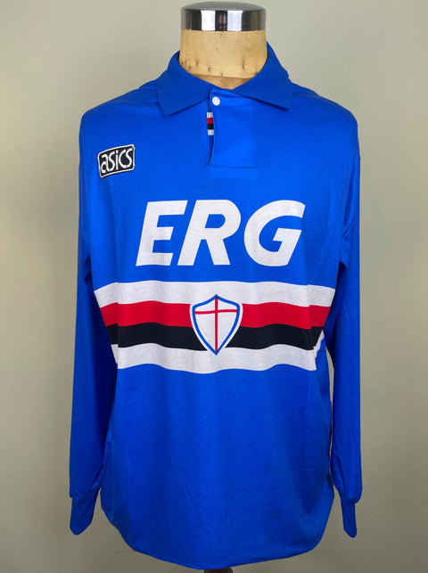 Blue Sampdoria 1993/94 home shirt, long sleeves, ERG sponsor across the chest. Asics logo. Match-worn by David Platt