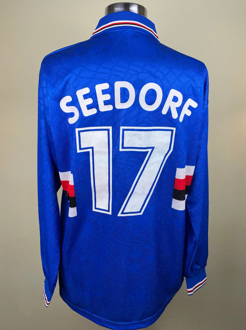 Blue Sampdoria 1995/96 home shirt, long sleeves, SEEDORF 17 in light flock across the back. Match-worn by Clarence Seedorf.