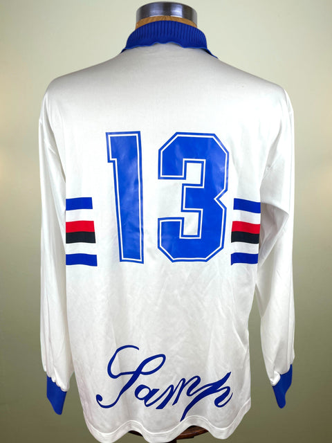 White Sampdoria 1997/98 Away shirt, long sleeves, number 13 in light blue plastic across the back Asics logo.