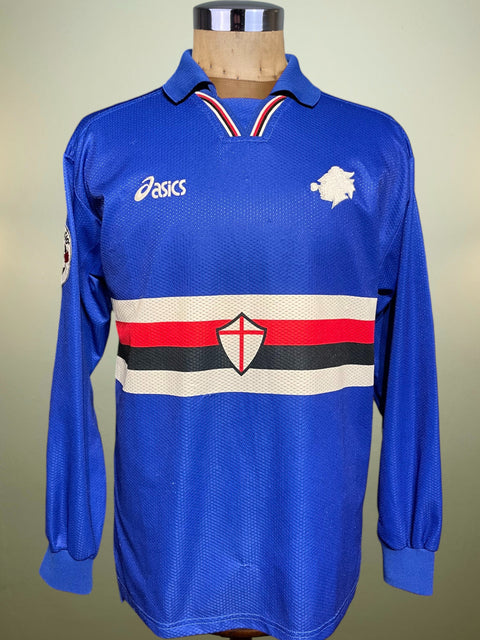 Blue Sampdoria 1997/98 home shirt, long sleeves, no sponsor on the chest. Asics logo; match-worn by Moreno Mannini.