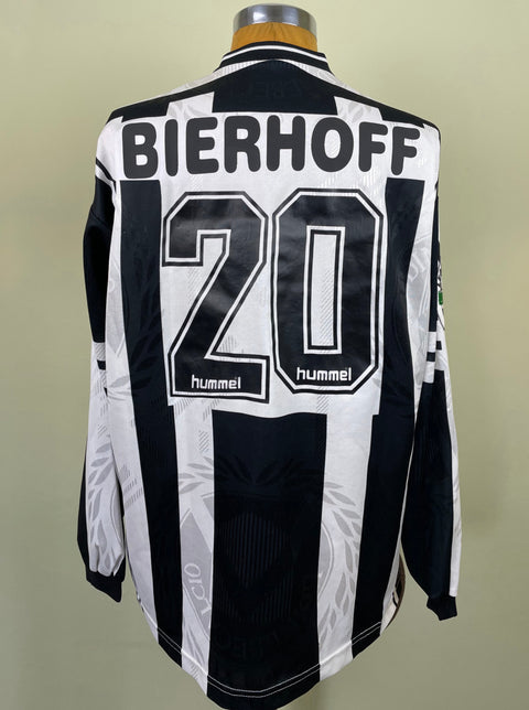 Black-and-white Udinese 1997/98 home shirt, long sleeves, Bierhoff 20 in light plastic across the back, Hummel logo; match-worn by Oliver Bierhoff.