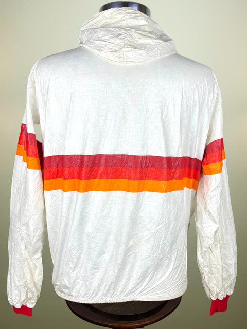 White AS Roma Training jacket with red and orange stripes on a mannequin against a neutral background