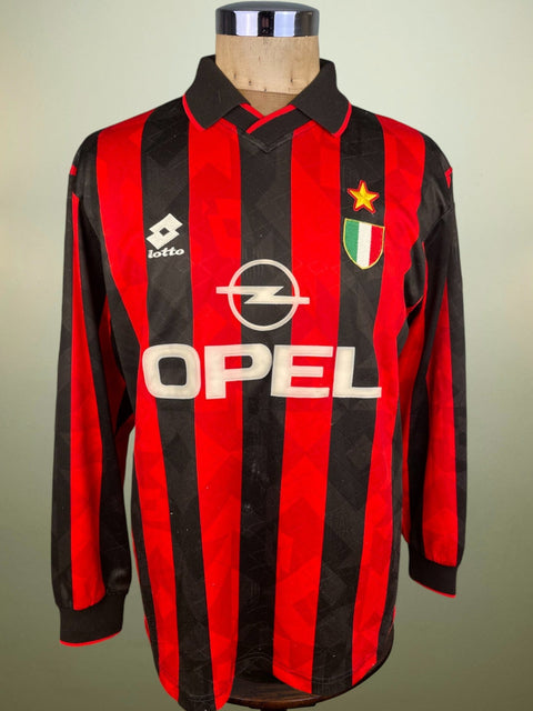 Store Shirt • AC Milan • 1994 • Lotto • Home • Size L • Rare Prototype Shirt With Flock Sponsor - Calcio 90