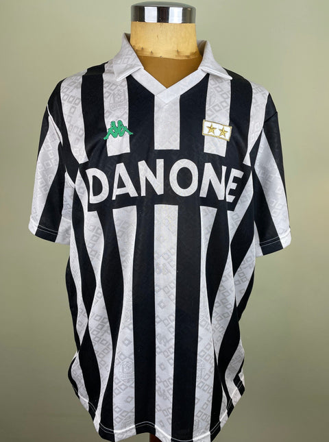 Paolo Di Canio's black and white checkered Juventus match worn 1992/93 home jersey with Danone Sponsor in short sleeve.