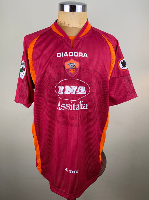 Maroon AS Roma 1997/98 home shirt, short sleeves, INA Assitalia sponsor across the chest . Match-worn by Abel Balbo. Diadora logo.